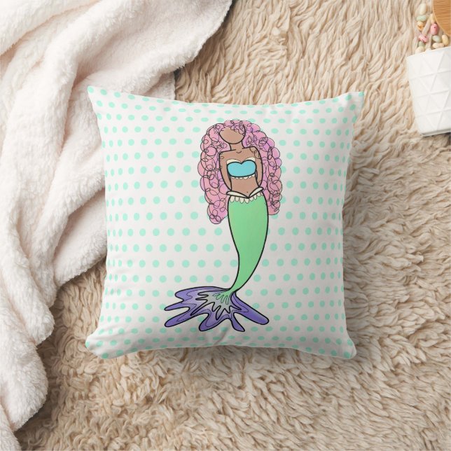 rainbow mermaid pink blue purple green black curly cushion (Blanket)