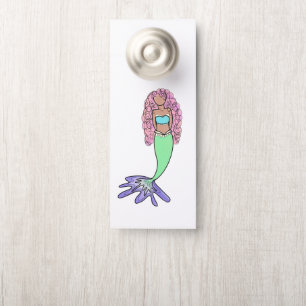 rainbow mermaid pink blue purple green black curly door hanger