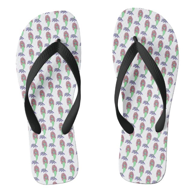 rainbow mermaid pink blue purple green black curly flip flops (Footbed)