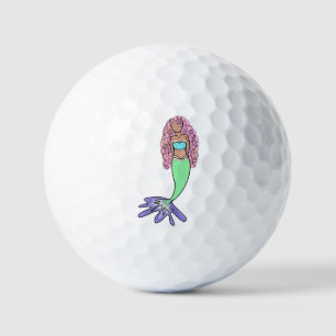 rainbow mermaid pink blue purple green black curly golf balls