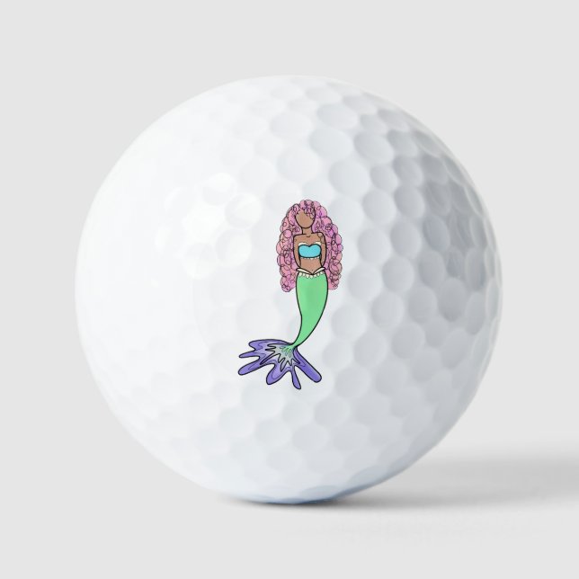 rainbow mermaid pink blue purple green black curly golf balls (Front)