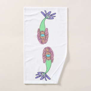 rainbow mermaid pink blue purple green black curly hand towel