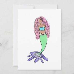 rainbow mermaid pink blue purple green black curly invitation