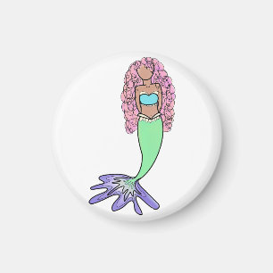 rainbow mermaid pink blue purple green black curly magnet