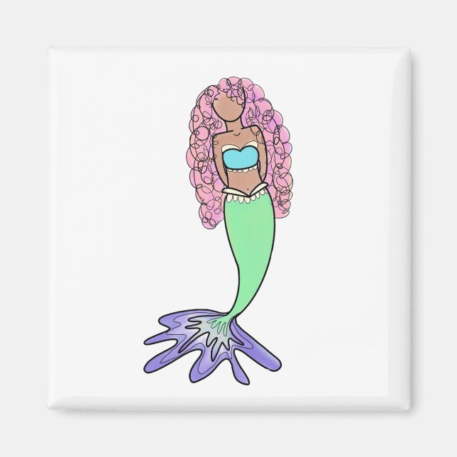 rainbow mermaid pink blue purple green black curly magnet (Front)