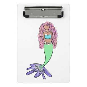 rainbow mermaid pink blue purple green black curly mini clipboard