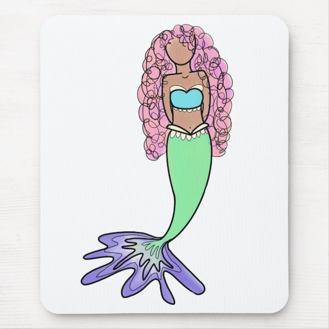 rainbow mermaid pink blue purple green black curly mouse mat (Front)