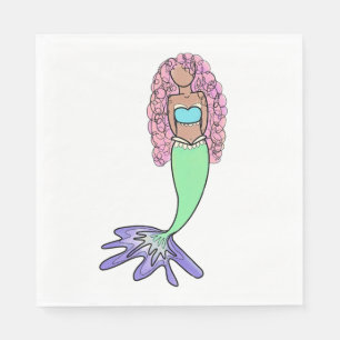rainbow mermaid pink blue purple green black curly napkin
