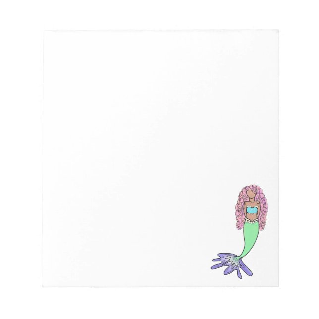 rainbow mermaid pink blue purple green black curly notepad (Front)