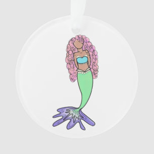 rainbow mermaid pink blue purple green black curly ornament