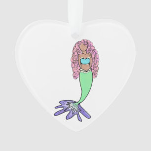 rainbow mermaid pink blue purple green black curly ornament