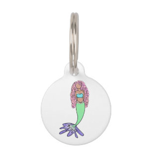 rainbow mermaid pink blue purple green black curly pet tag