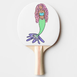 rainbow mermaid pink blue purple green black curly ping pong paddle