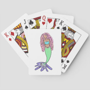 rainbow mermaid pink blue purple green black curly playing cards