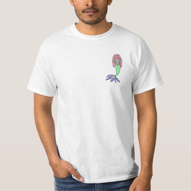 rainbow mermaid pink blue purple green black curly T-Shirt (Front)