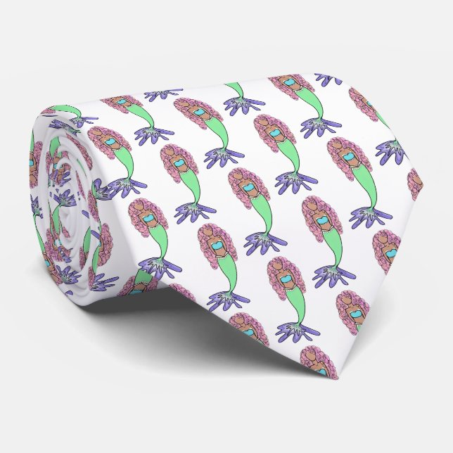 rainbow mermaid pink blue purple green black curly tie (Rolled)