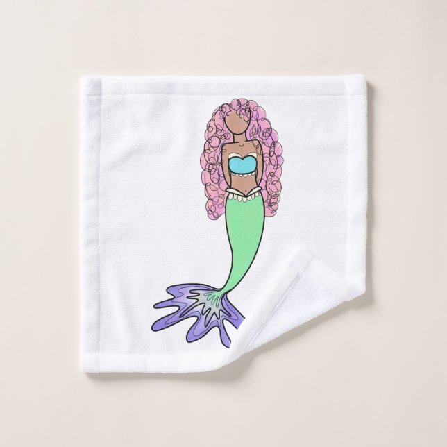rainbow mermaid pink blue purple green black curly wash cloth (Wash Cloth)