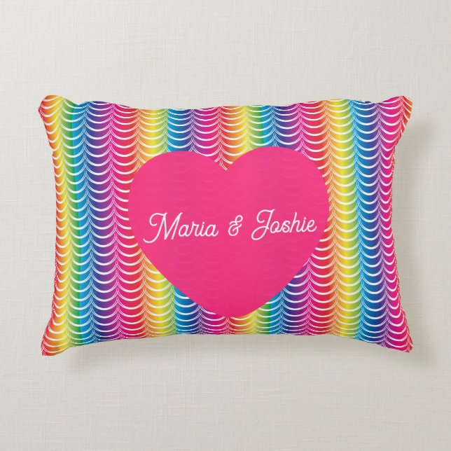 Rainbow Mermaid Pride Heart Decorative Cushion (Front)