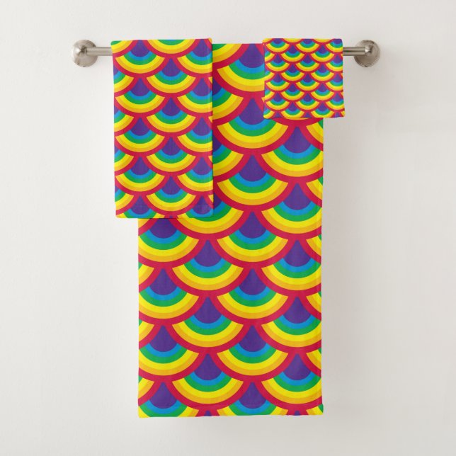 Rainbow Mermaid Scale Bath Towel Set (Insitu)