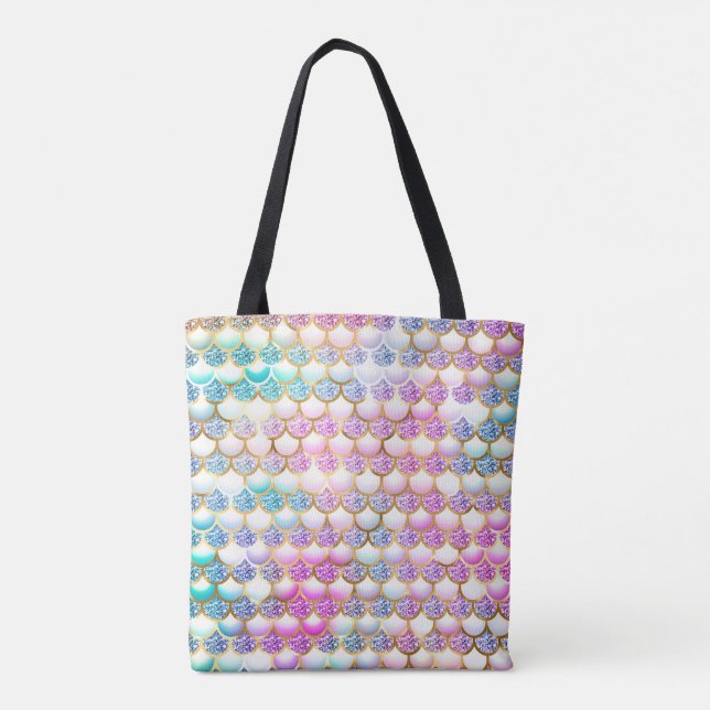 Rainbow mermaid scales glitter  tote bag (Back)