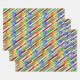 Rainbow "MERRY CHRISTMAS!", Christmas Stripes Wrapping Paper Sheet