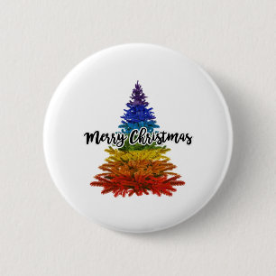 rainbow merry christmas tree 6 cm round badge