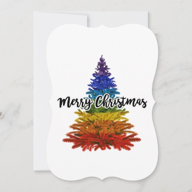 rainbow merry christmas tree invitation (Front)