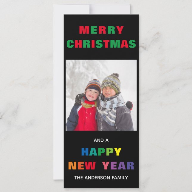 Rainbow Merry Christmas - Vertical Christmas Card (Front)