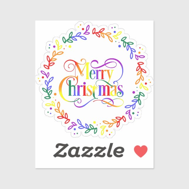 Rainbow Merry Christmas Wreath Vinyl Sticker (Sheet)