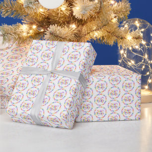 Rainbow Merry Christmas Wreath Wrapping Paper