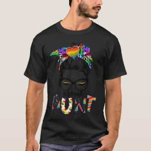 Rainbow Messy Bun Proud Aunt Gay & Lesbian LGBT Pr T-Shirt
