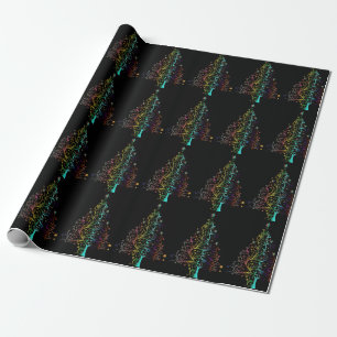 Rainbow metallic gold Christmas tree on black Wrapping Paper