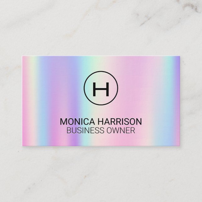 Rainbow Metallic Gradient | Monogram Business Card (Front)