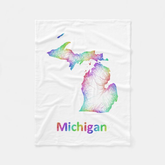 Rainbow Michigan map Fleece Blanket (Front)