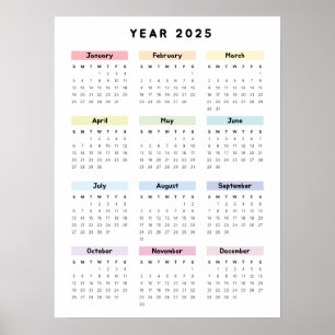Rainbow Minimalist 2025 Calendar Poster