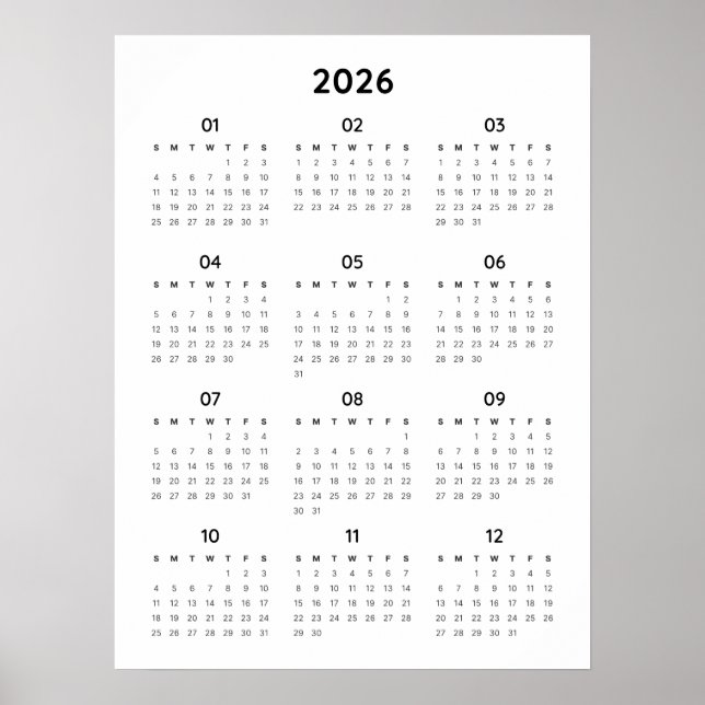 Rainbow Minimalist 2026 Calendar Poster (Front)