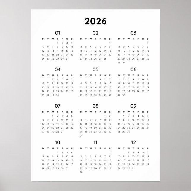 Rainbow Minimalist 2026 Calendar Poster (Front)