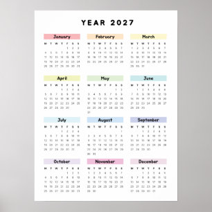 Rainbow Minimalist 2027 Calendar Poster