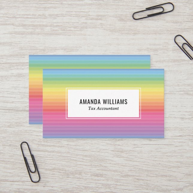 Rainbow Minimalist Stripes Handmade Business Card (Front/Back In Situ)