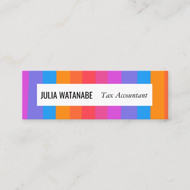 Rainbow Minimalist Stripes Handmade Mini Business Card (Front)