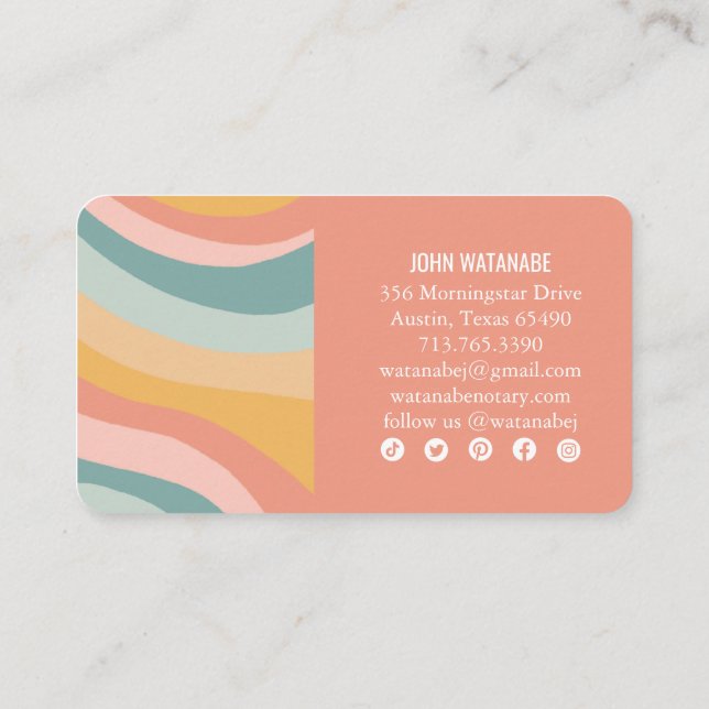 Rainbow Minimalist Stripes Handmade Social Icons Business Card (Back)