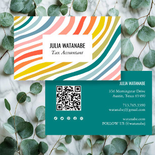 Rainbow Minimalist Stripes QR Code Social Media Business Card