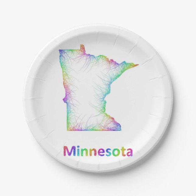 Rainbow Minnesota map Paper Plate (Front)