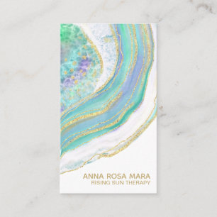 *~* Rainbow Mint  Blue  Agate Gold Glitter Pastel Business Card