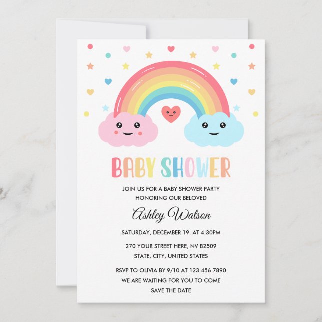 Rainbow Miracle Baby Shower Invitation (Front)