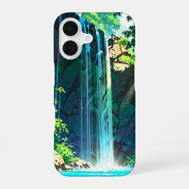 Rainbow Mist Anime Waterfall iPhone 16 Case (Back)
