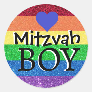 Rainbow Mitzvah Boy Classic Round Sticker