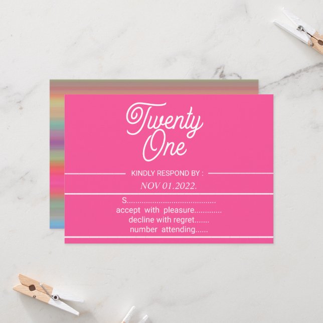 Rainbow Modern 21st Birthday Party  Invitation (Front/Back In Situ)