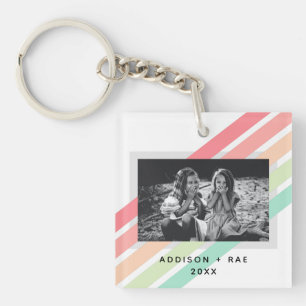 Rainbow Modern Custom 1- Photo Gift Key Ring