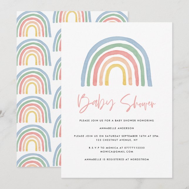 Rainbow modern watercolor stylish baby shower (Front/Back)